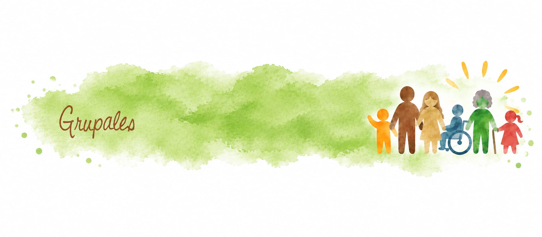 Ilustración en acuarela verde con siluetas de personas de distintas edades y capacidades